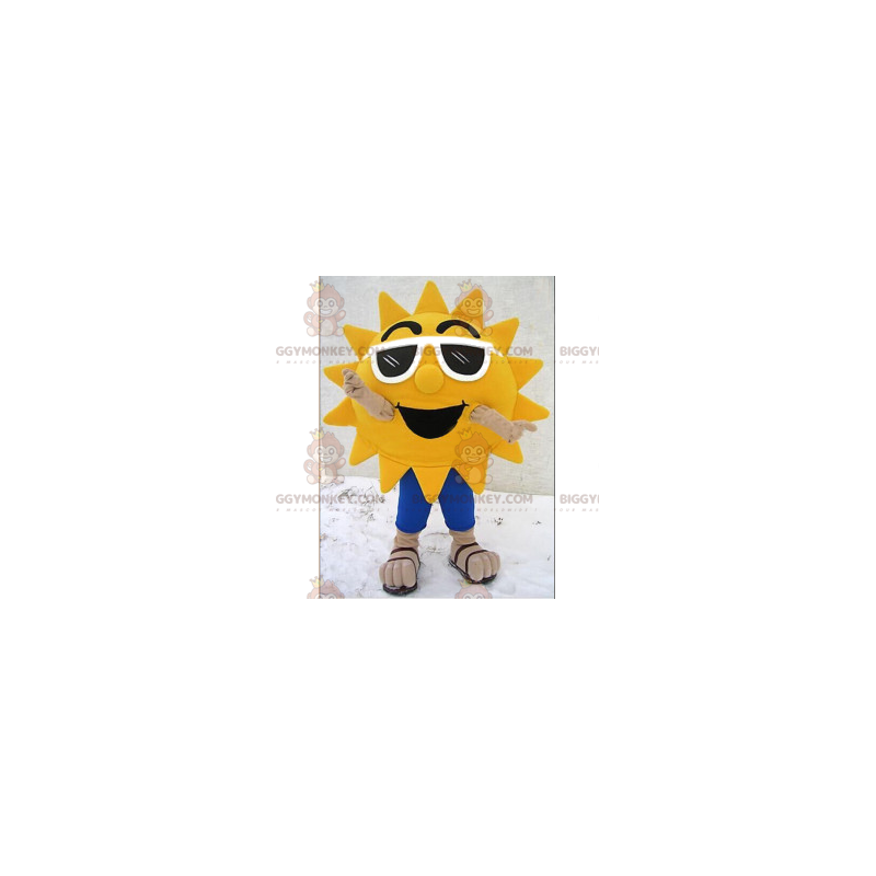 Sun BIGGYMONKEY™ mascottekostuum met witte zonnebril -