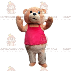 Brun bjørn BIGGYMONKEY™ maskotkostume med fushia pink t-shirt -
