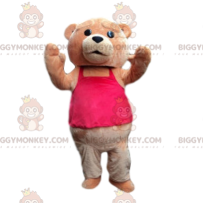 Costume da mascotte orso bruno BIGGYMONKEY™ con t-shirt rosa