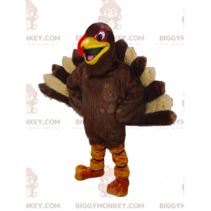 Costume de mascotte BIGGYMONKEY™ de paon marron et beige géant