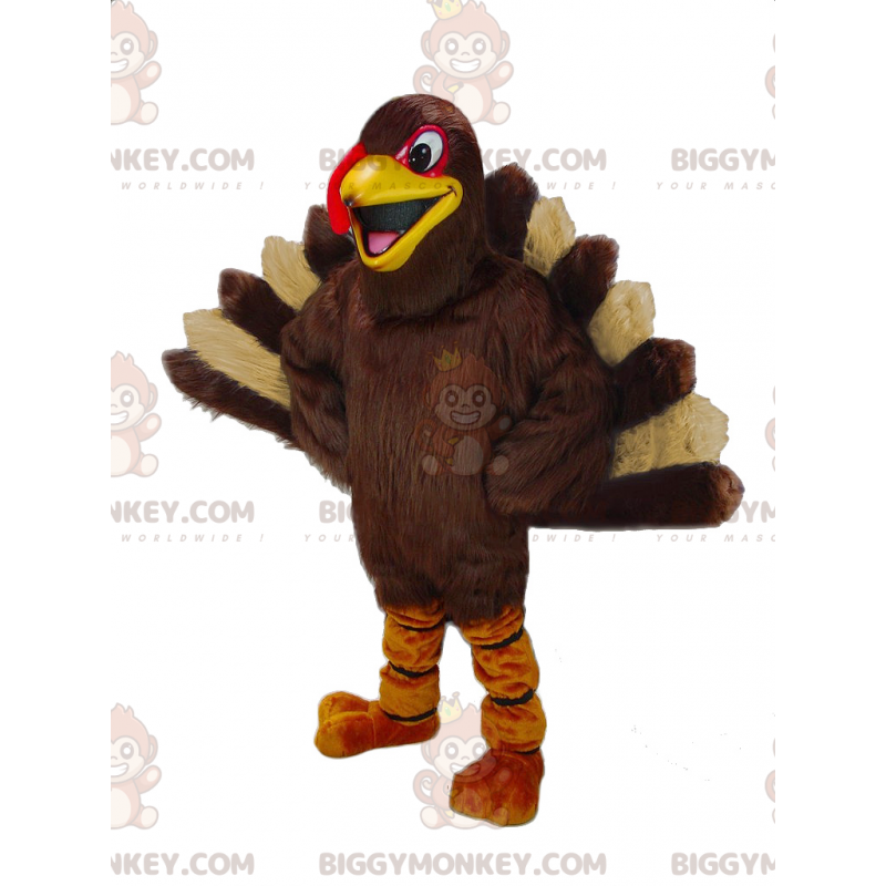 Costume da mascotte BIGGYMONKEY™ pavone gigante marrone e beige