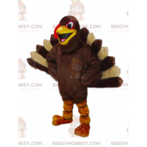 Jättebrun och beige påfågel BIGGYMONKEY™ maskotdräkt -