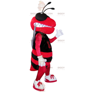 Röd och svart bee BIGGYMONKEY™ maskotdräkt. bee kostym -