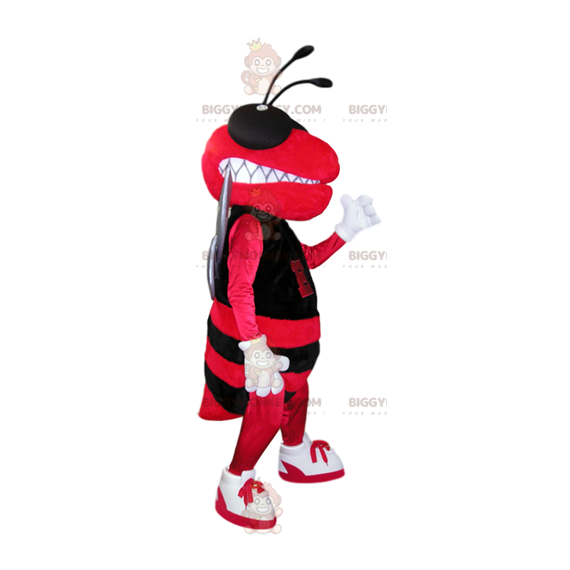 BIGGYMONKEY™ mascottekostuum met rode en zwarte bij.