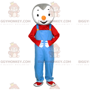 Little Penguin BIGGYMONKEY™ mascottekostuum met blauwe overall