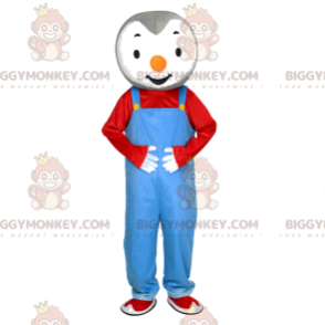 Little Penguin BIGGYMONKEY™ mascottekostuum met blauwe overall