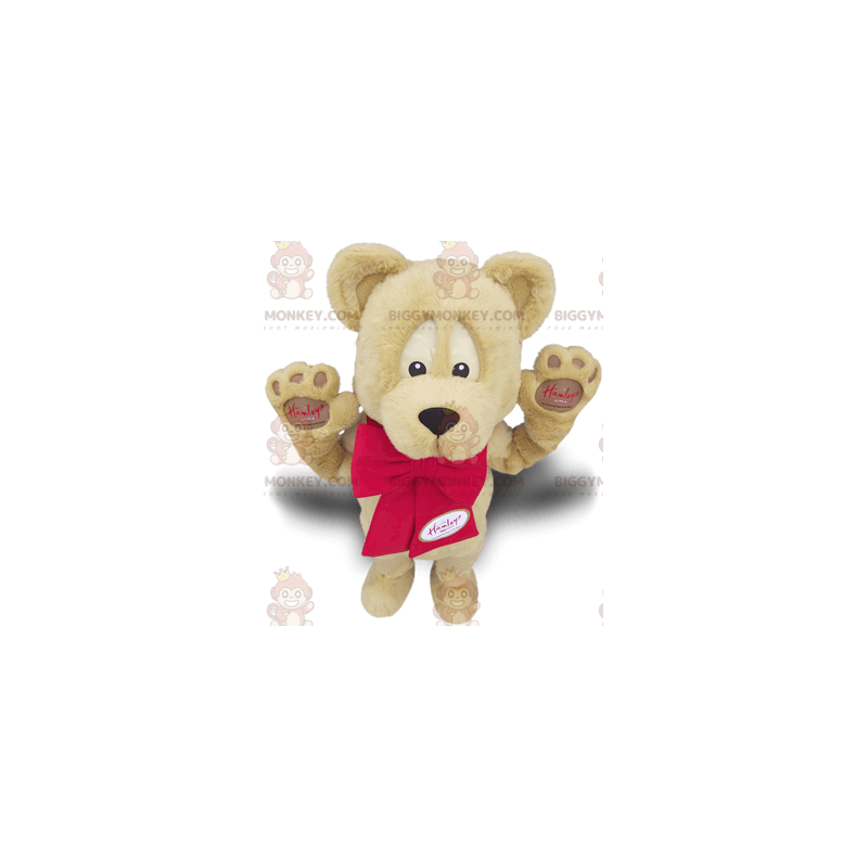 BIGGYMONKEY™ Mascot Costume Beige Bear with Red Bow