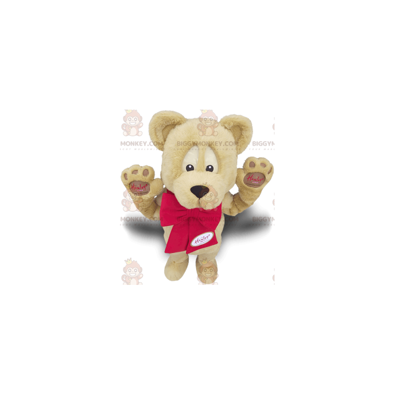 Costume de mascotte BIGGYMONKEY™ d'ours beige avec un nœud