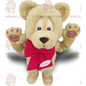 BIGGYMONKEY™ Mascot Costume Beige Bear with Red Bow