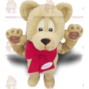 BIGGYMONKEY™ maskot kostume Beige bjørn med rød sløjfe