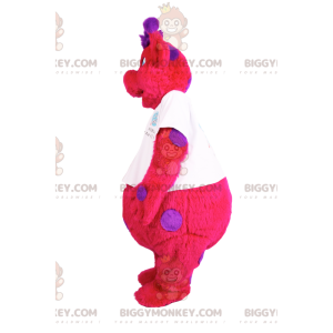 Kostium maskotki BIGGYMONKEY™ fuksja żyrafa w fioletowe kropki.