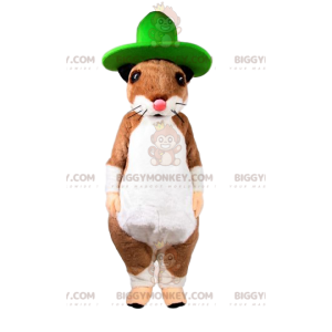 BIGGYMONKEY™ maskotdräkt av beige och vit mus med en grön