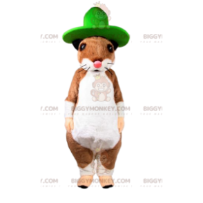 BIGGYMONKEY™ maskotdräkt av beige och vit mus med en grön