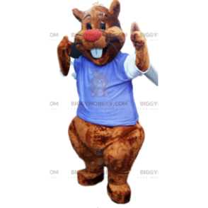 Costume de mascotte BIGGYMONKEY™ de castor avec un maillot