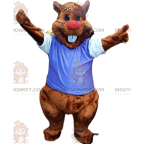 BIGGYMONKEY™ beaver mascot costume with blue jersey. beaver