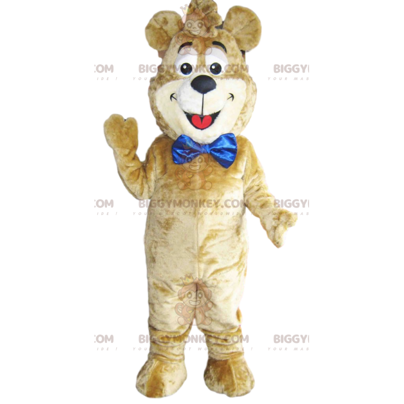 Disfraz de mascota BIGGYMONKEY™ de oso beige con un gran lazo
