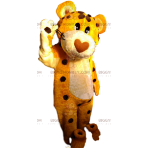 Traje de mascote BIGGYMONKEY™ de leopardo com focinho em forma
