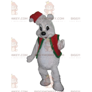 Polar bear BIGGYMONKEY™ mascot costume with small red and green