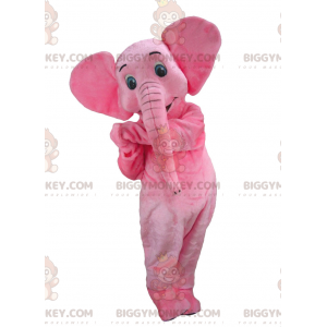 Leuke en kleurrijke roze olifant BIGGYMONKEY™ mascottekostuum -