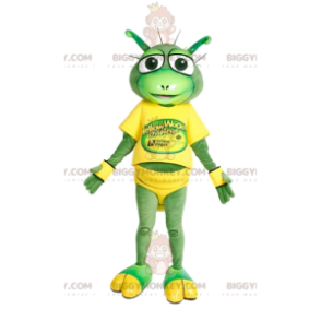 Grasshopper BIGGYMONKEY™ mascottekostuum in gele hardloopoutfit
