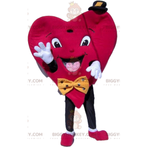 Heart BIGGYMONKEY™ Mascot Costume with Small Hat and Bow Tie –