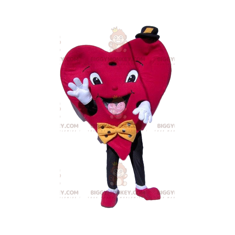 Heart BIGGYMONKEY™ Mascot Costume with Small Hat and Bow Tie –