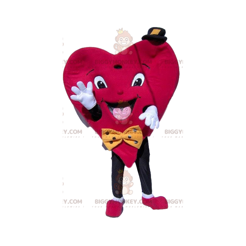 Kostým maskota Heart BIGGYMONKEY™ s malým kloboukem a motýlkem