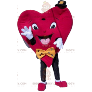 Heart BIGGYMONKEY™ Mascot Costume with Small Hat and Bow Tie -