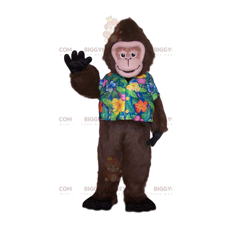 Fato de mascote Monkey BIGGYMONKEY™ com camisa tropical.