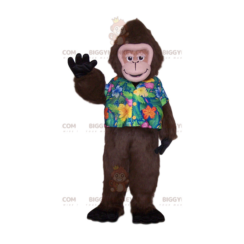Monkey BIGGYMONKEY™ maskotdräkt med tropisk skjorta. apa kostym