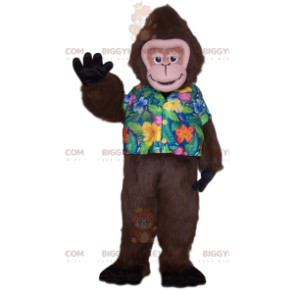 Στολή μασκότ BIGGYMONKEY™ μαϊμού με τροπικό πουκάμισο. στολή