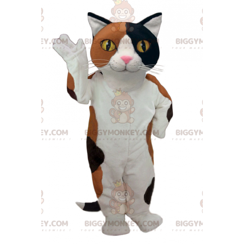 Costume da mascotte BIGGYMONKEY™ gatto bianco nero e marrone di