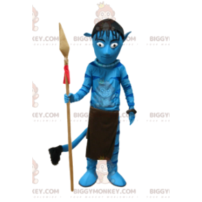 Μπλε κοστούμι μασκότ BIGGYMONKEY™ Native Warrior με δόρυ -