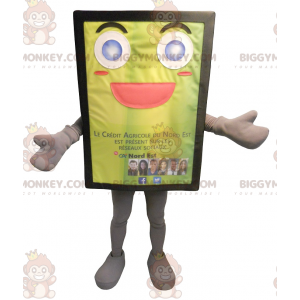 Costume de mascotte BIGGYMONKEY™ de panneau publicitaire jaune