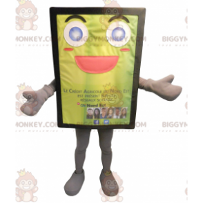 Costume de mascotte BIGGYMONKEY™ de panneau publicitaire jaune