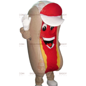 BIGGYMONKEY™ mascottekostuum van hotdog met mosterd. hotdog