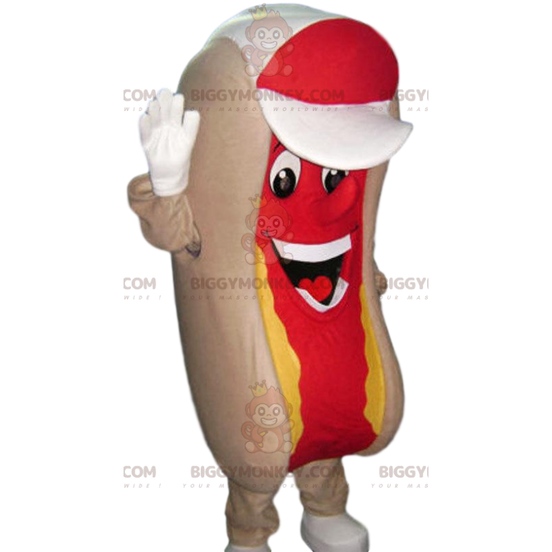 BIGGYMONKEY™ costume mascotte di hot dog con senape. costume da