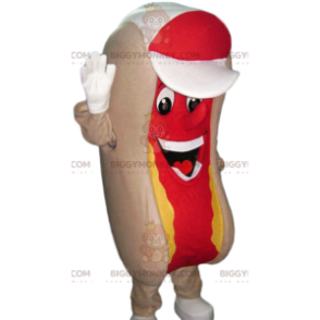 BIGGYMONKEY™ mascot costume of hot dog with mustard. hot dog