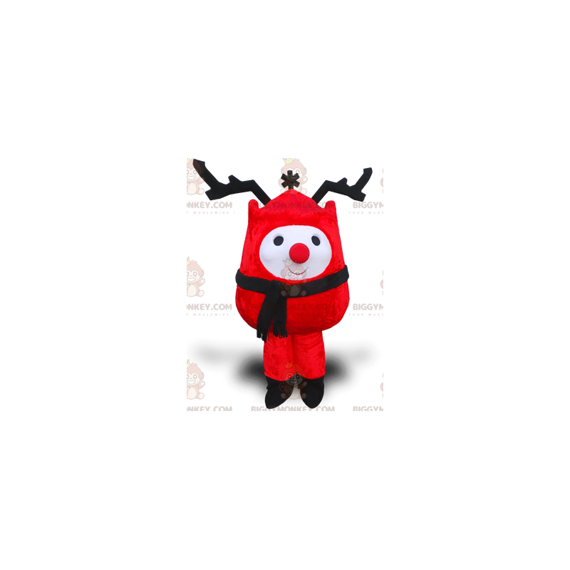 BIGGYMONKEY™ Mascot Costume Red Snowman With Big Black Antlers
