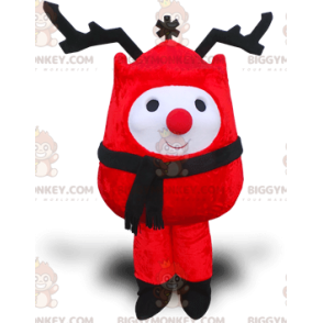 BIGGYMONKEY™ Maskotdräkt Röd snögubbe med stora svarta horn -