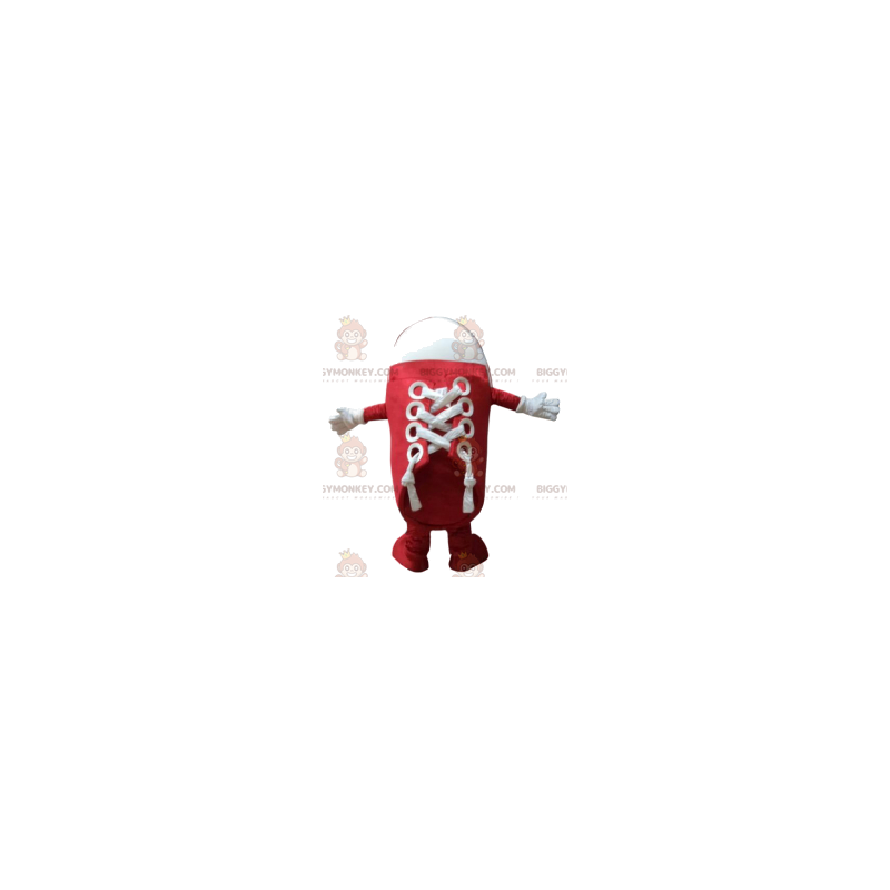 BIGGYMONKEY™ Maskottchenkostüm aus roten und weißen Schuhen.