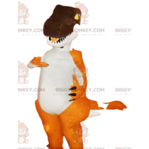 Traje de mascote Tyrex BIGGYMONKEY™ laranja e marrom. Traje