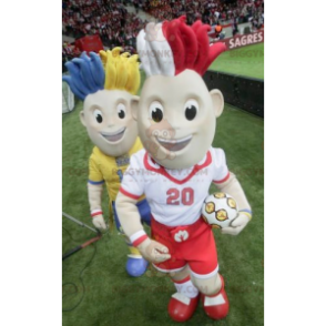 2 fotbollsspelare BIGGYMONKEY™s maskot med färgat hår -