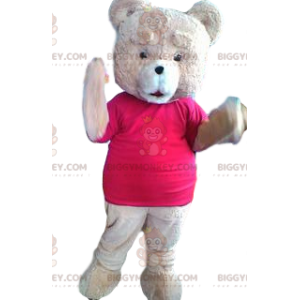 Pink Bear BIGGYMONKEY™ maskotkostume med fuchsiatrøje -