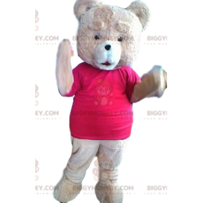 Rosa björn BIGGYMONKEY™ maskotdräkt med fuchsiatröja -