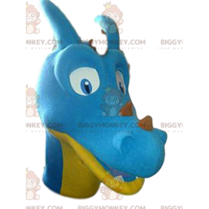 Blå och gul dinosaurie BIGGYMONKEY™ maskotdräkt. dinosaurie