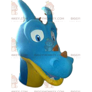 Traje de mascote de dinossauro azul e amarelo BIGGYMONKEY™.