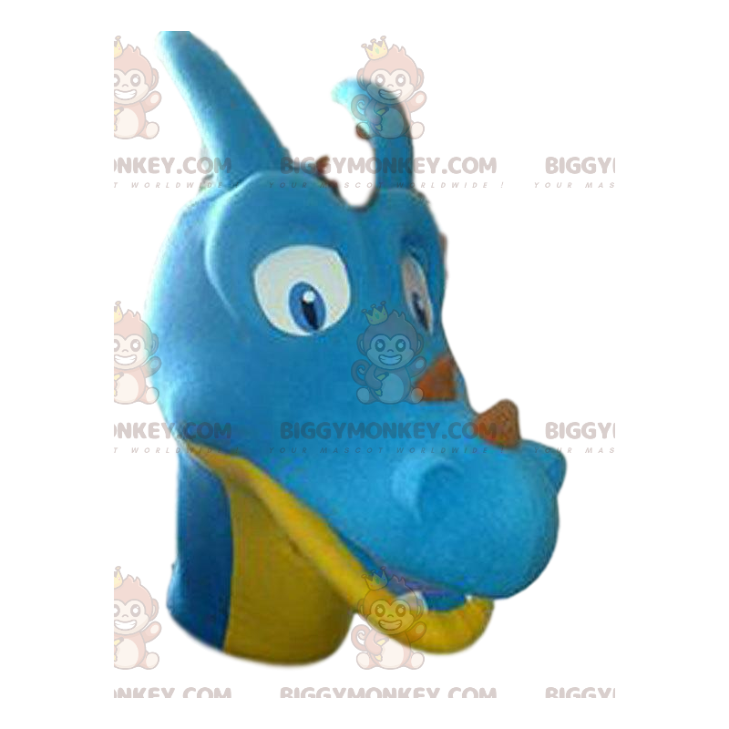 Blau-gelbes Dinosaurier-BIGGYMONKEY™-Maskottchen-Kostüm.