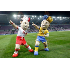 2 mascote do jogador de futebol BIGGYMONKEY™ com cabelo