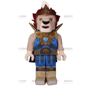 BIGGYMONKEY™ playmobil maskotdräkt av lejon i krigarblå outfit